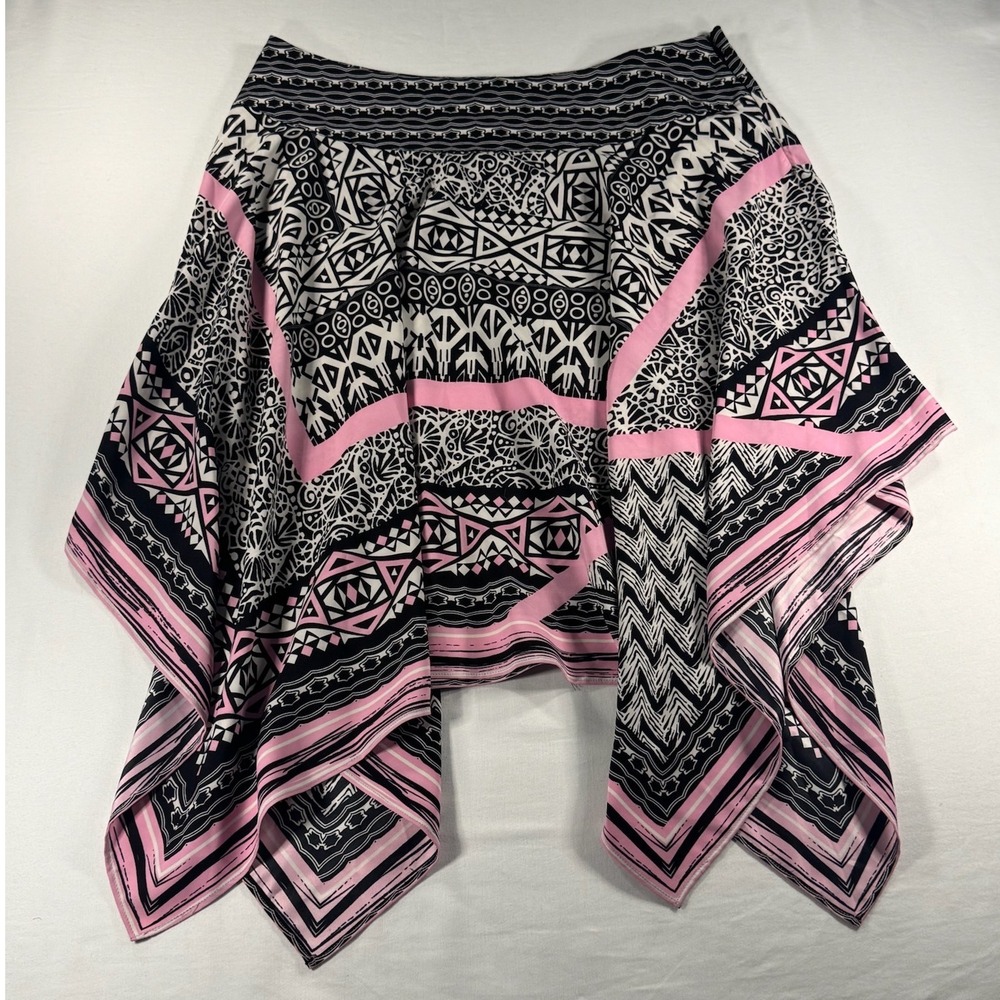INC International Concepts Pink Black Geometric Handkerchief Hem Skirt Medium